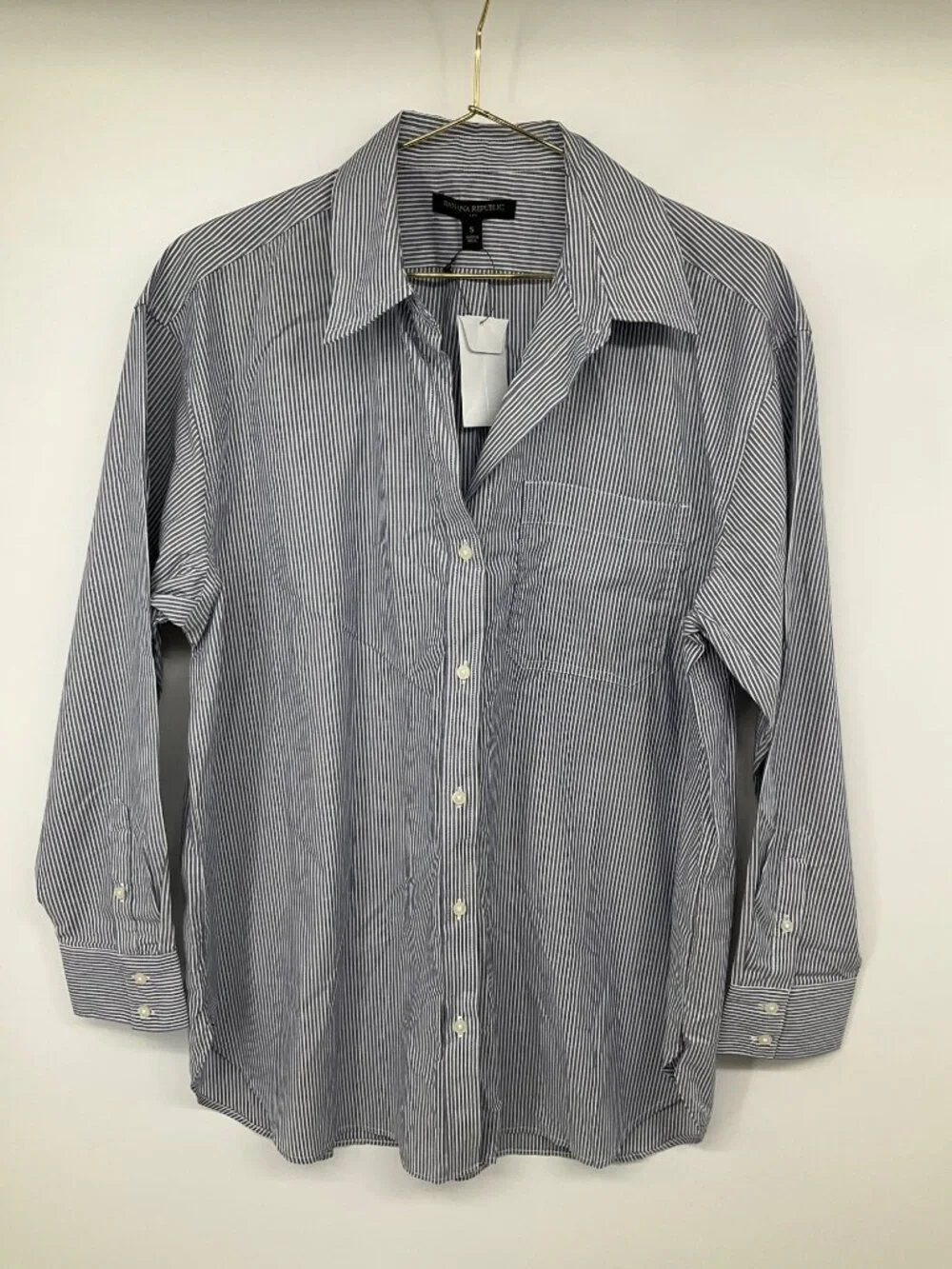 Banana Republic size Small NEW Blue white stripe button-front blouse - Picture 2 of 8
